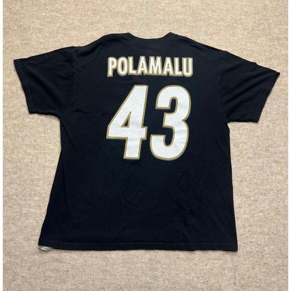 Majestic Pittsburgh Steelers Troy Polamalu 43 Black Crewneck T-Shirt Men's XL - Picture 6 of 9